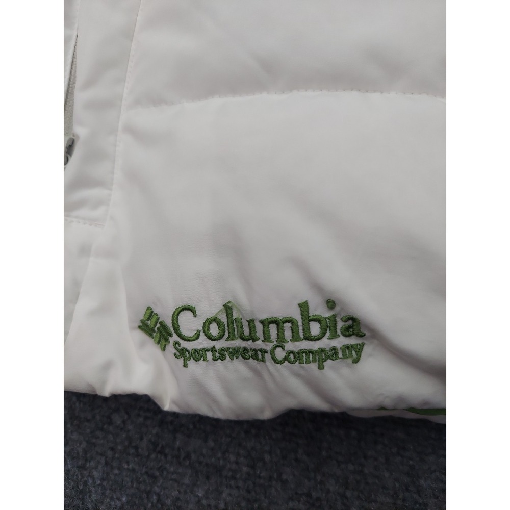 Columbia Down Vest Women Large White Green Full Zip Goose Puffer Mock Neck Zip - Picture 5 of 13